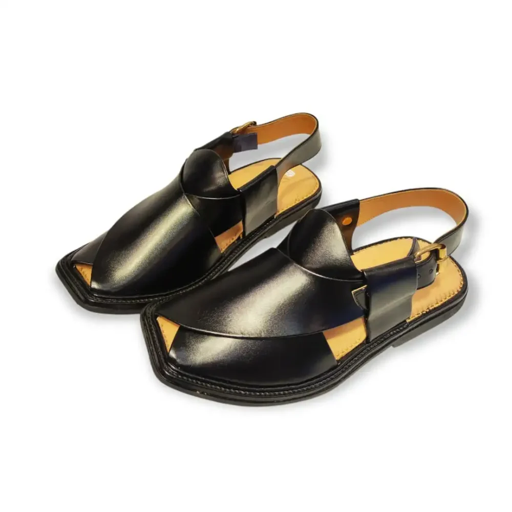 Black Peshawari Chappal Double Gear HiCuram
